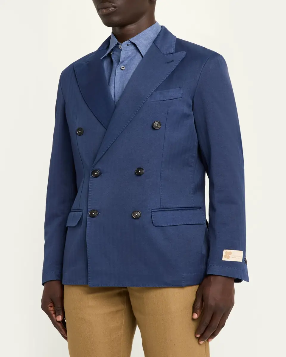 Massimo Alba Men's Wool Micro-Chevron Double-Breasted Blazer | Thumbnail 4