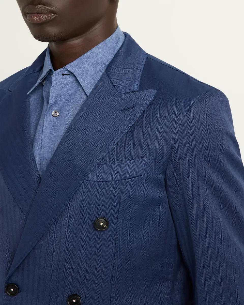 Massimo Alba Men's Wool Micro-Chevron Double-Breasted Blazer | Thumbnail 5
