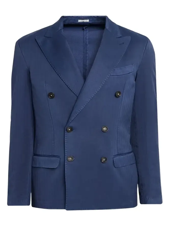 Men's Wool Micro-Chevron Double-Breasted Blazer
