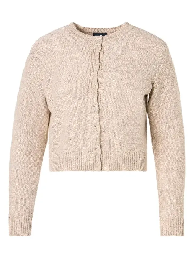 Akris Linen-Cotton Micro Sequin Knit Cardigan Sweater