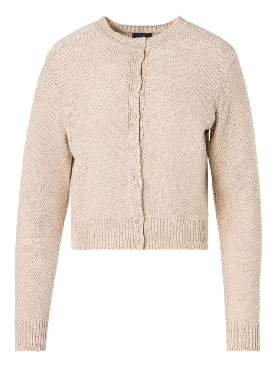 Linen-Cotton Micro Sequin Knit Cardigan Sweater Linen-Cotton Micro Sequin Knit Cardigan Sweater