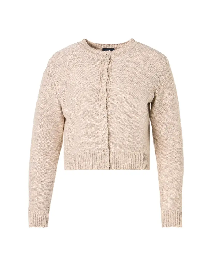 Akris Linen-Cotton Micro Sequin Knit Cardigan Sweater | Image 1 Akris Linen-Cotton Micro Sequin Knit Cardigan Sweater | Image 1