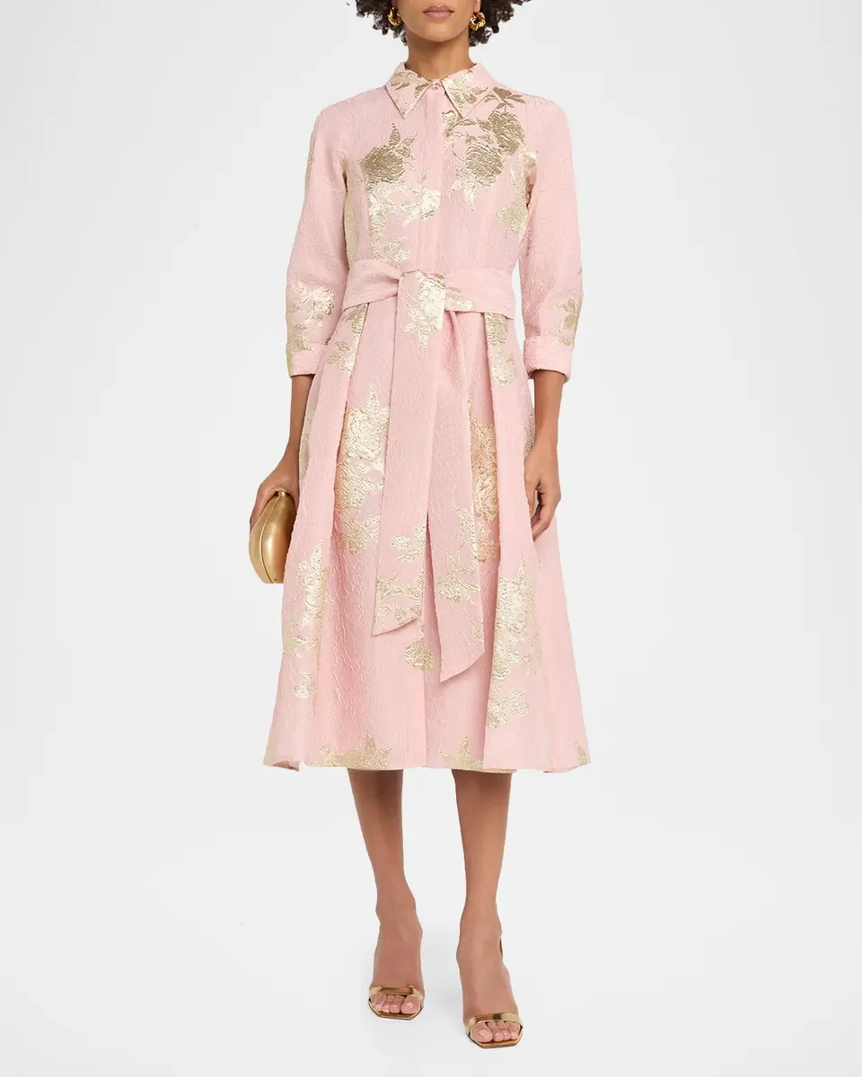 Rickie Freeman for Teri Jon Metallic Floral Jacquard Midi Shirtdress | Thumbnail 2 Rickie Freeman for Teri Jon Metallic Floral Jacquard Midi Shirtdress | Thumbnail 2