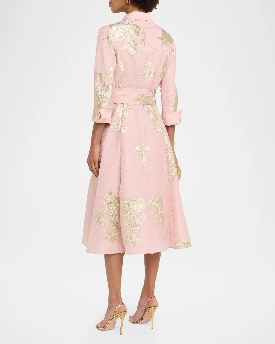 Rickie Freeman for Teri Jon Metallic Floral Jacquard Midi Shirtdress | Thumbnail 3 Rickie Freeman for Teri Jon Metallic Floral Jacquard Midi Shirtdress | Thumbnail 3