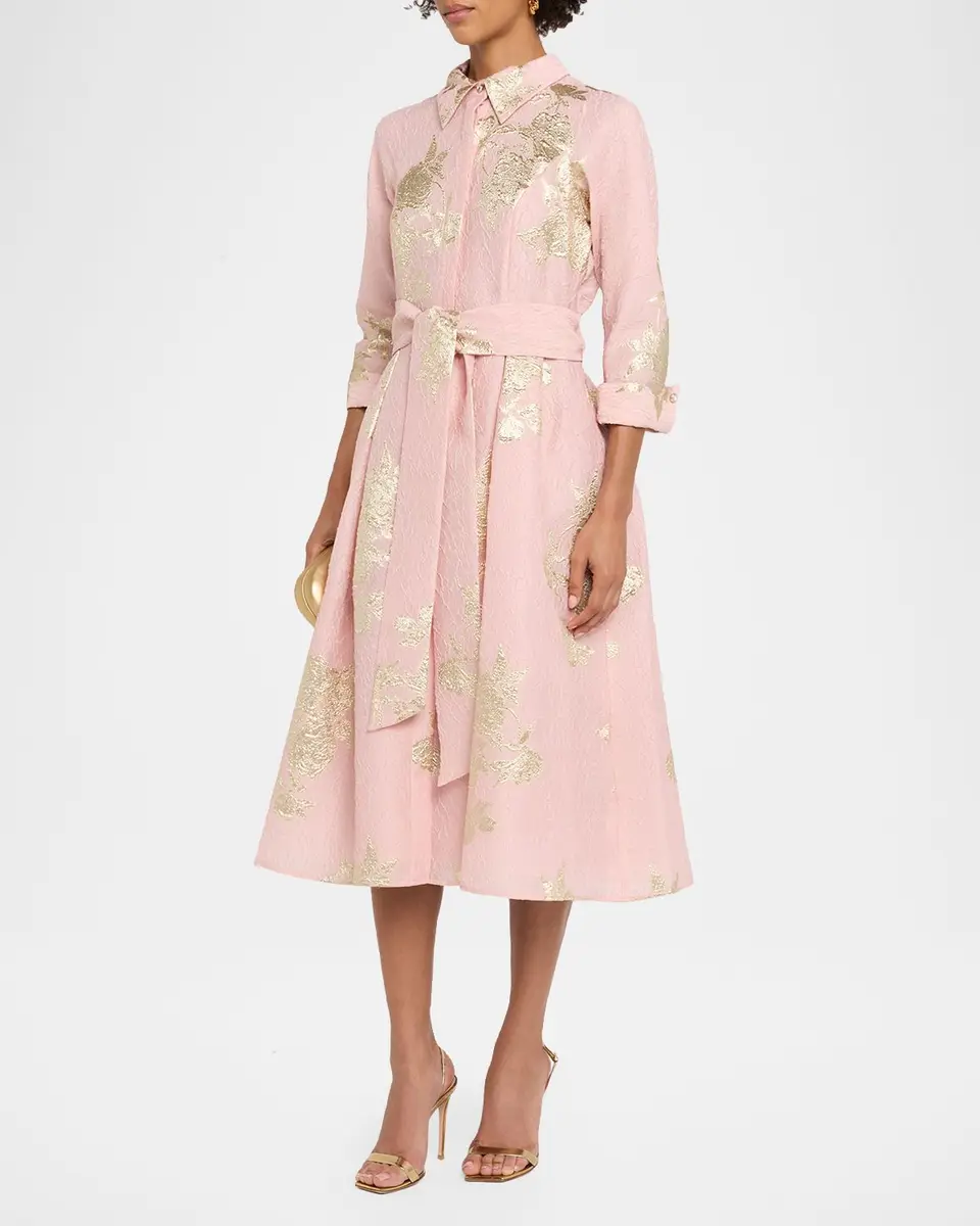 Rickie Freeman for Teri Jon Metallic Floral Jacquard Midi Shirtdress | Thumbnail 4 Rickie Freeman for Teri Jon Metallic Floral Jacquard Midi Shirtdress | Thumbnail 4