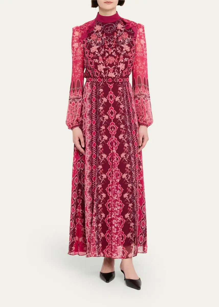 Saloni Jacqui-B Belted Floral Silk Midi Dress | Thumbnail 2 Saloni Jacqui-B Belted Floral Silk Midi Dress | Thumbnail 2