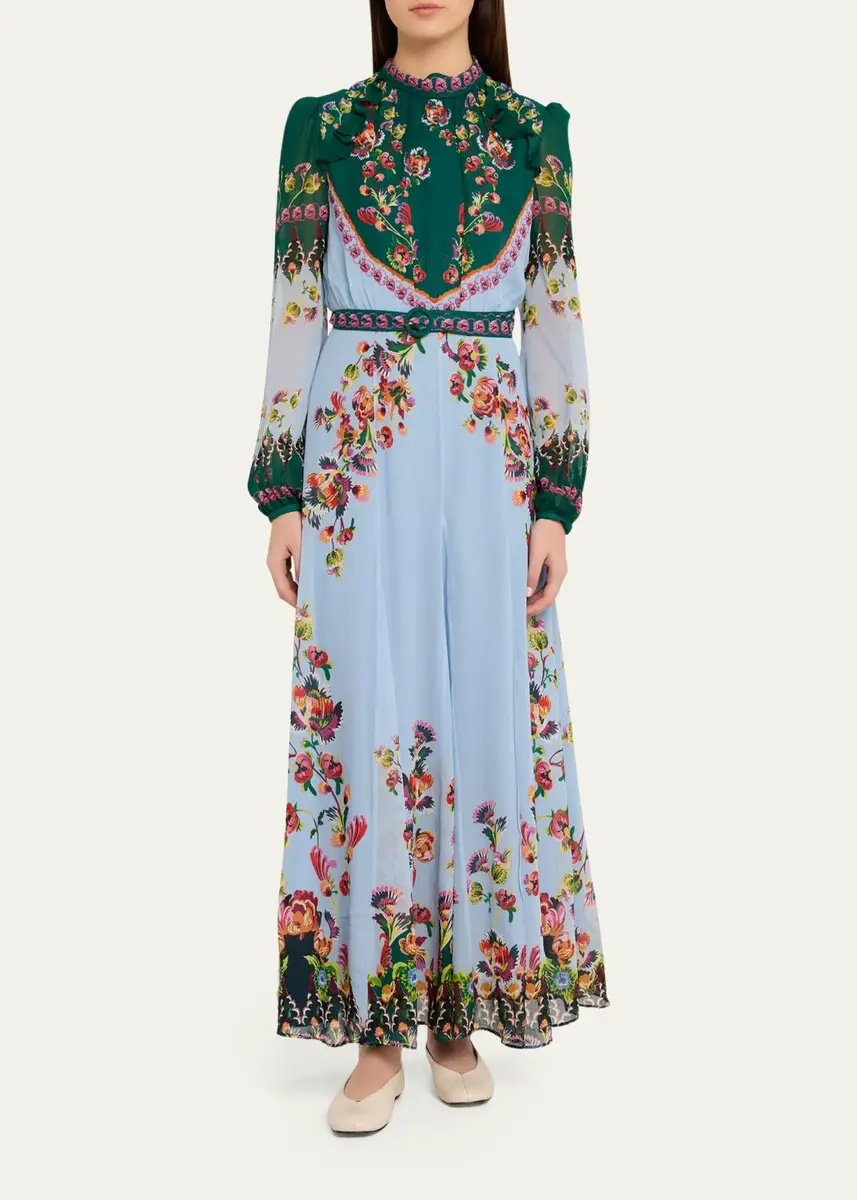 Saloni Jacqui-B Belted Floral Silk Midi Dress | Thumbnail 6 Saloni Jacqui-B Belted Floral Silk Midi Dress | Thumbnail 6