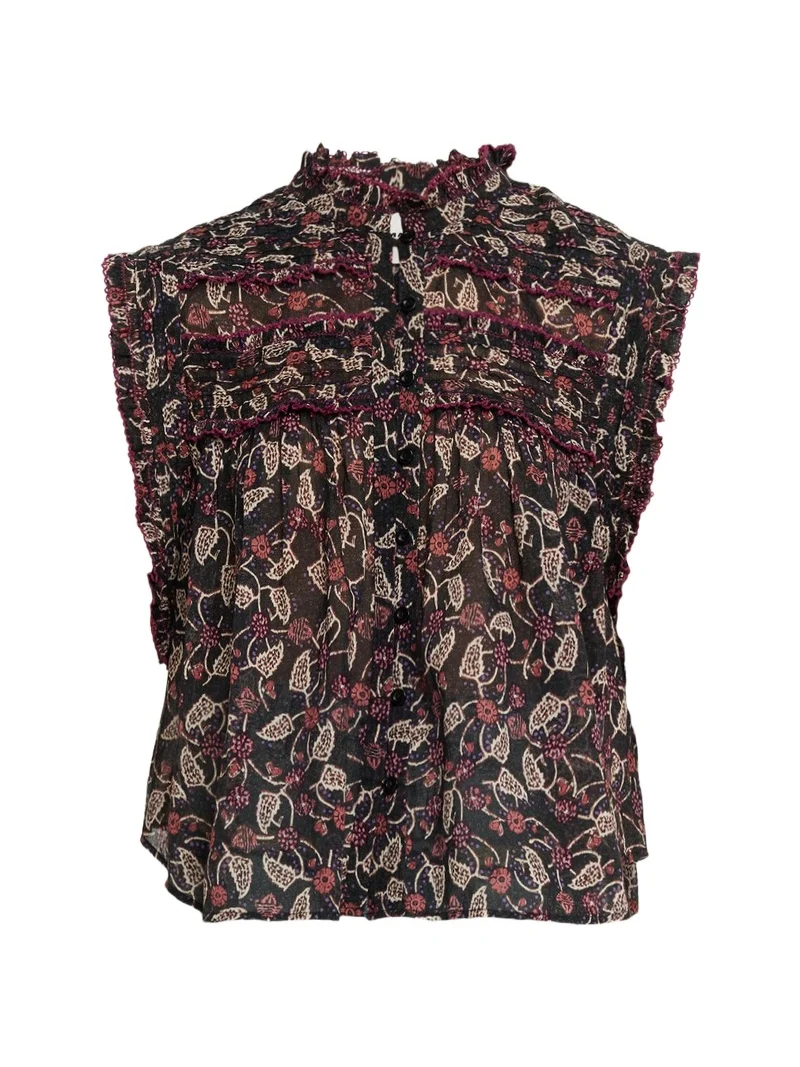 Etoile Isabel Marant Dersia Floral Ruffled Cotton Button-Front Top
