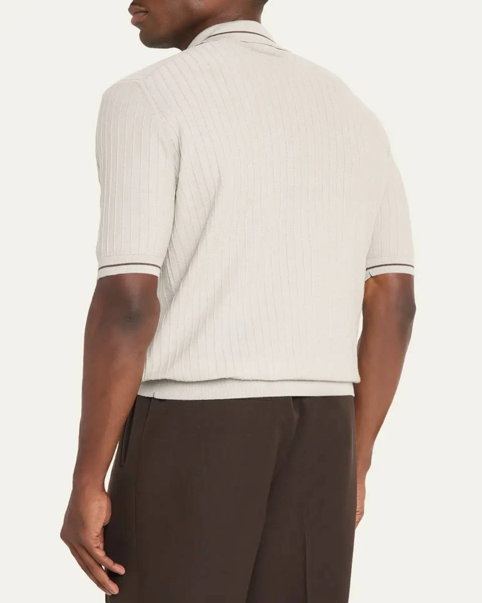 Fioroni Men's Textural Cotton-Cashmere Polo Shirt | Thumbnail 3