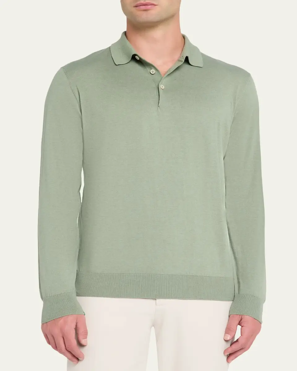 Fioroni Men's Cotton-Cashmere Polo Shirt | Thumbnail 4 Fioroni Men's Cotton-Cashmere Polo Shirt | Thumbnail 4