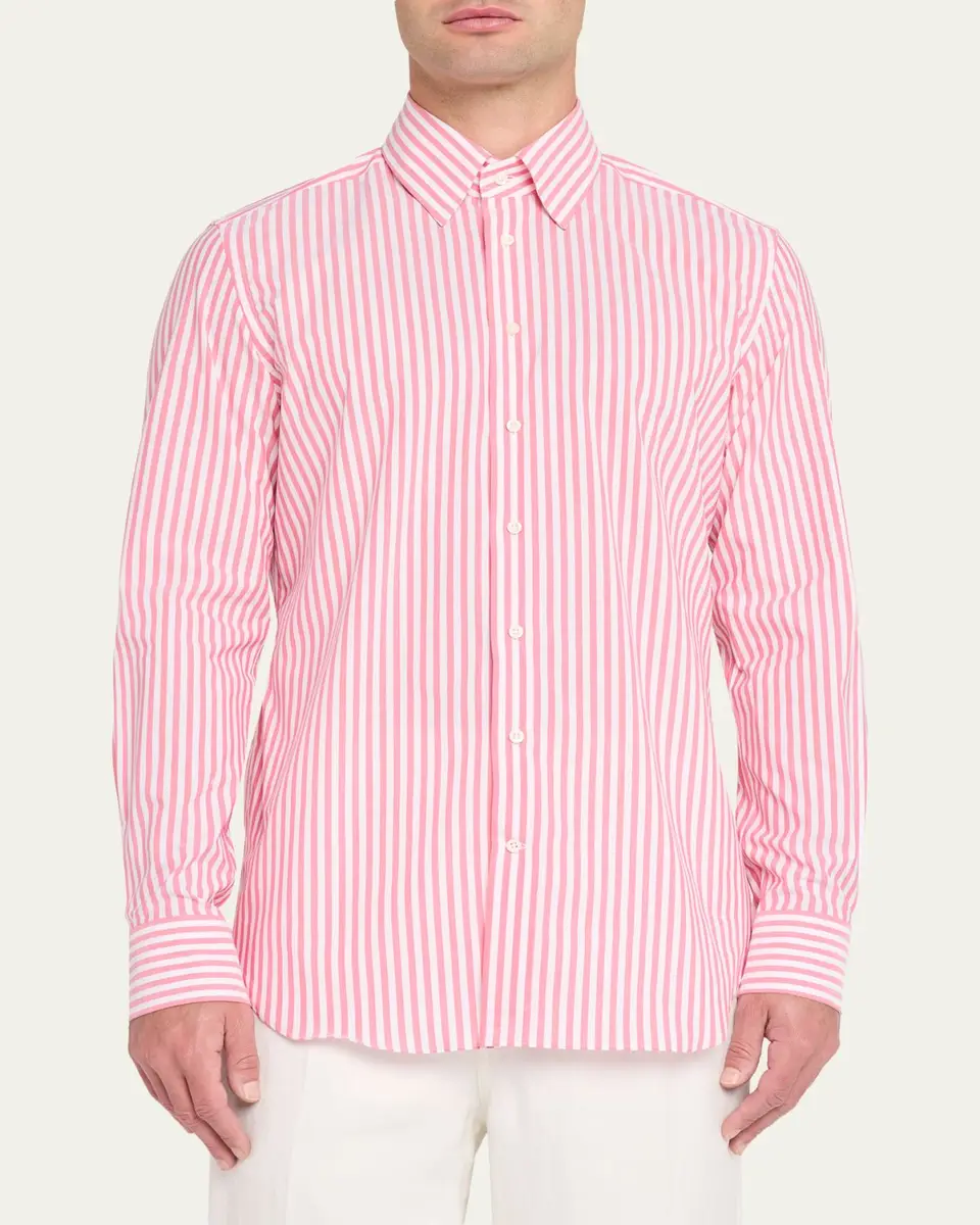 Bergdorf Goodman Men's Striped Cotton Button-Down Shirt | Thumbnail 4 Bergdorf Goodman Men's Striped Cotton Button-Down Shirt | Thumbnail 4
