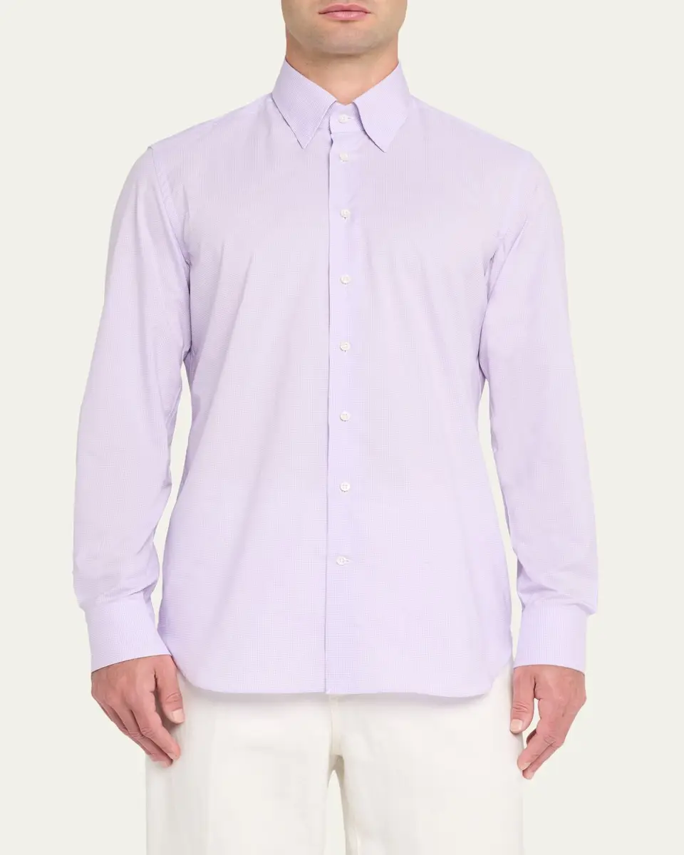 Bergdorf Goodman Men's Micro Check Cotton Shirt | Thumbnail 4 Bergdorf Goodman Men's Micro Check Cotton Shirt | Thumbnail 4