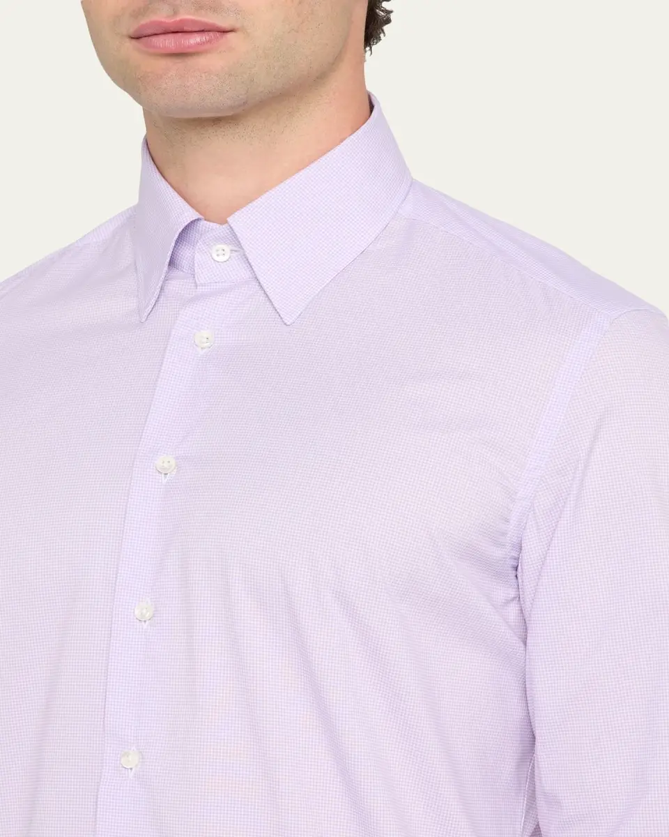 Bergdorf Goodman Men's Micro Check Cotton Shirt | Thumbnail 5 Bergdorf Goodman Men's Micro Check Cotton Shirt | Thumbnail 5