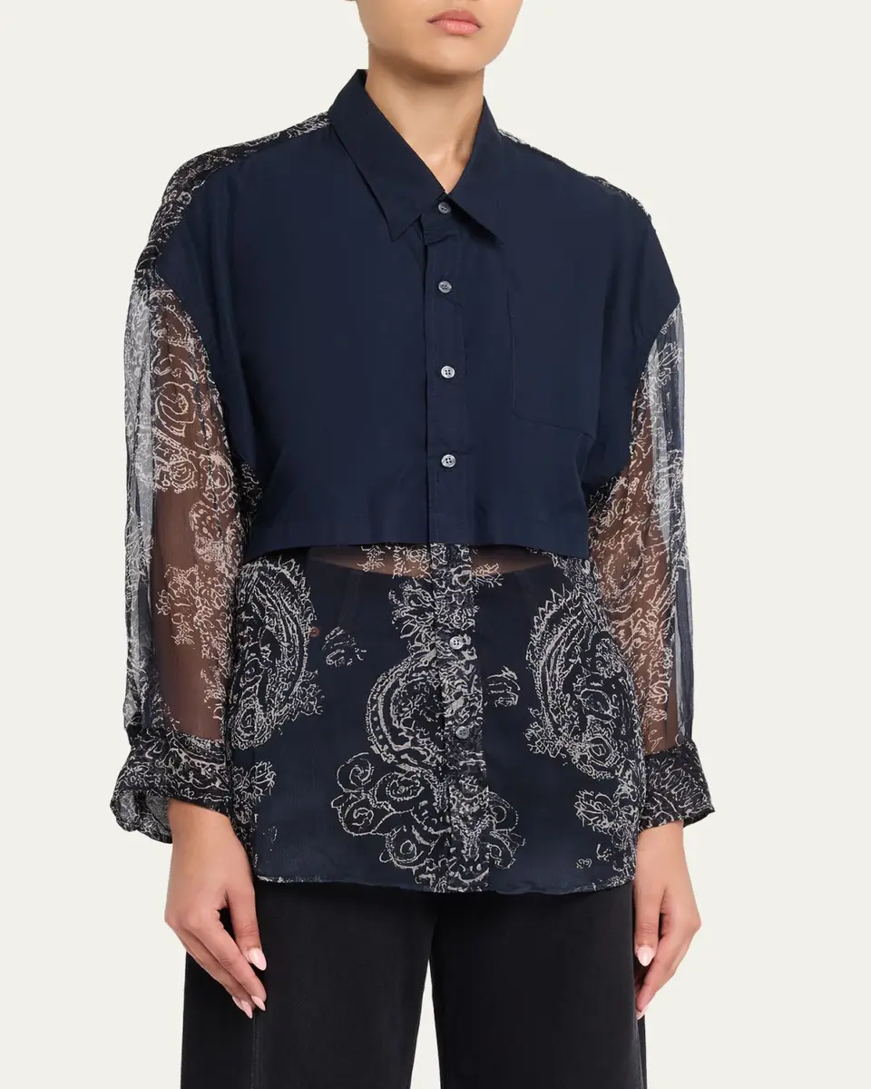 R13 Long-Sleeve Silk Overlay Shirt | Thumbnail 4 R13 Long-Sleeve Silk Overlay Shirt | Thumbnail 4