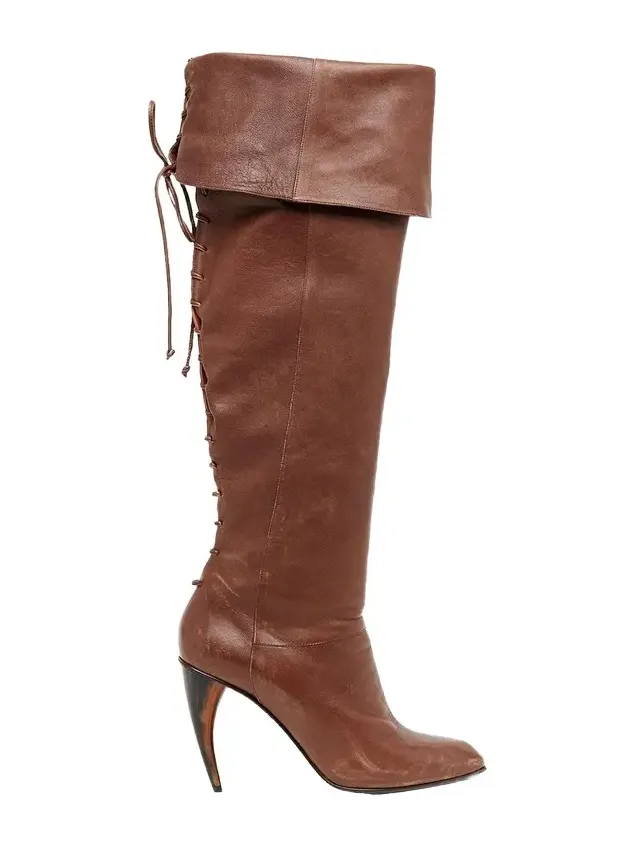105mm Horn Leather Knee-High Boots