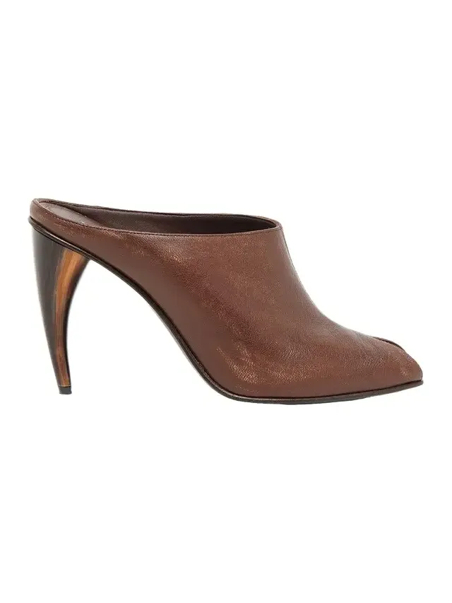 105mm Horn Leather Peep-Toe Mules