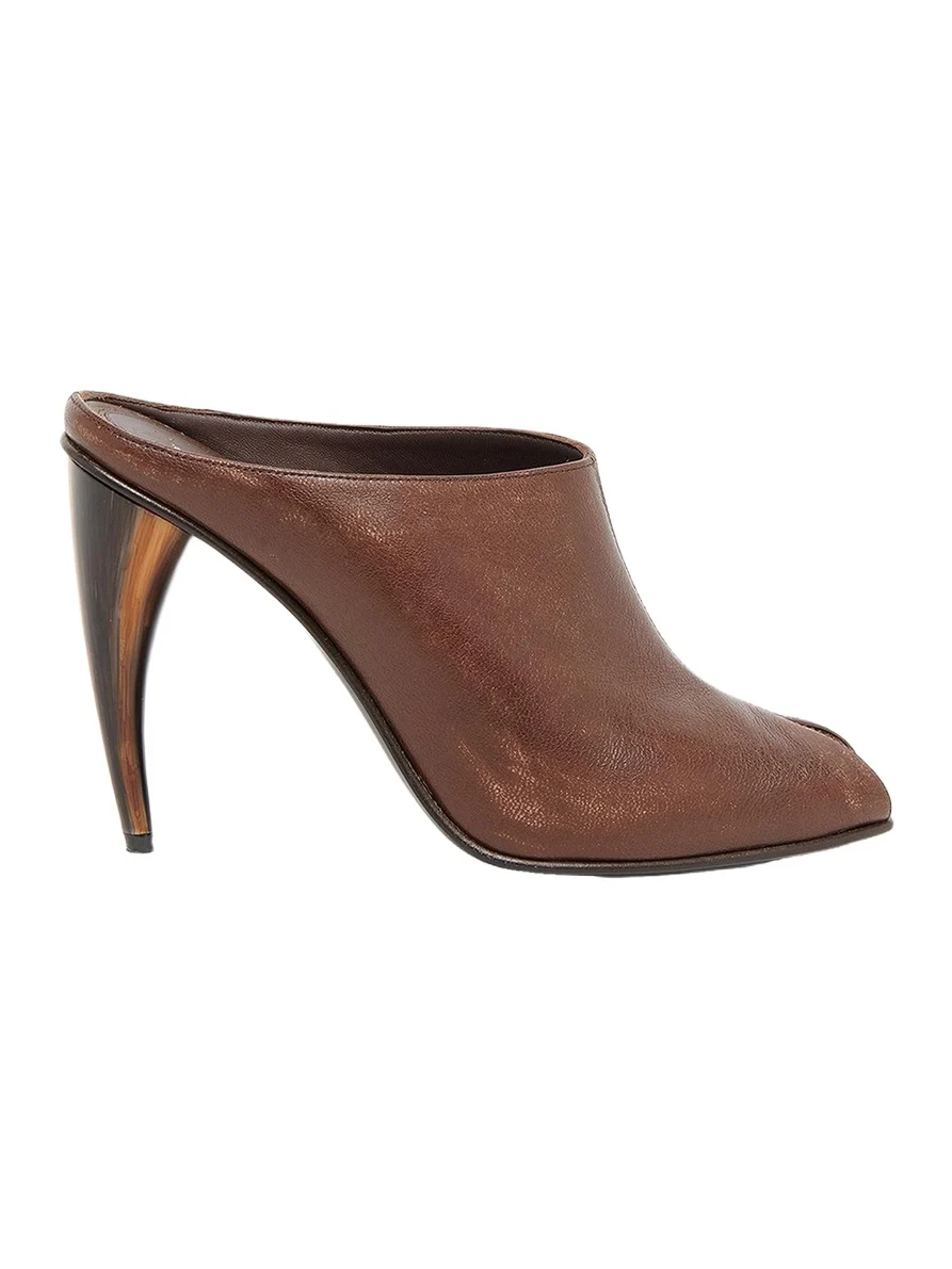 105mm Horn Leather Peep-Toe Mules 105mm Horn Leather Peep-Toe Mules
