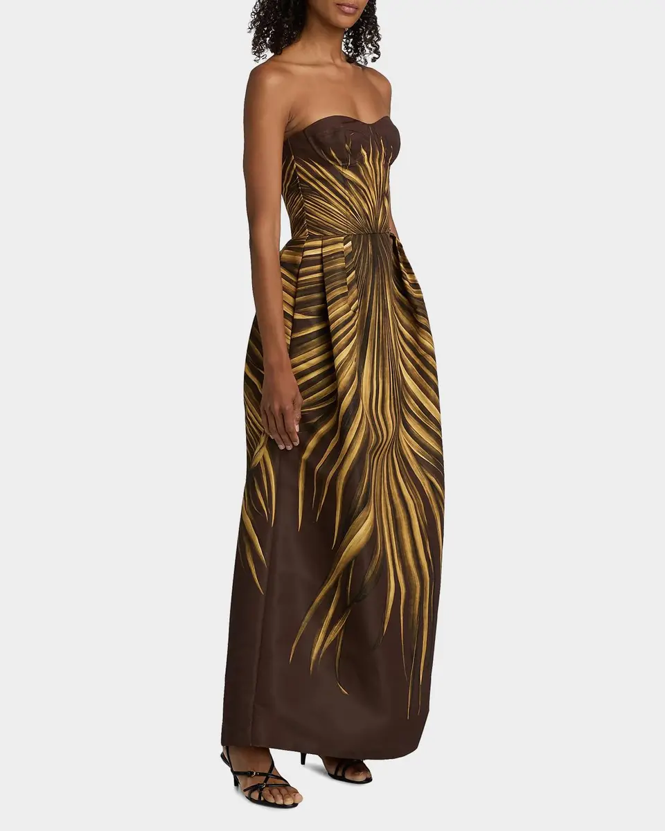Oscar de la Renta Palm Faille Sleeveless Bustier Gown | Thumbnail 6
