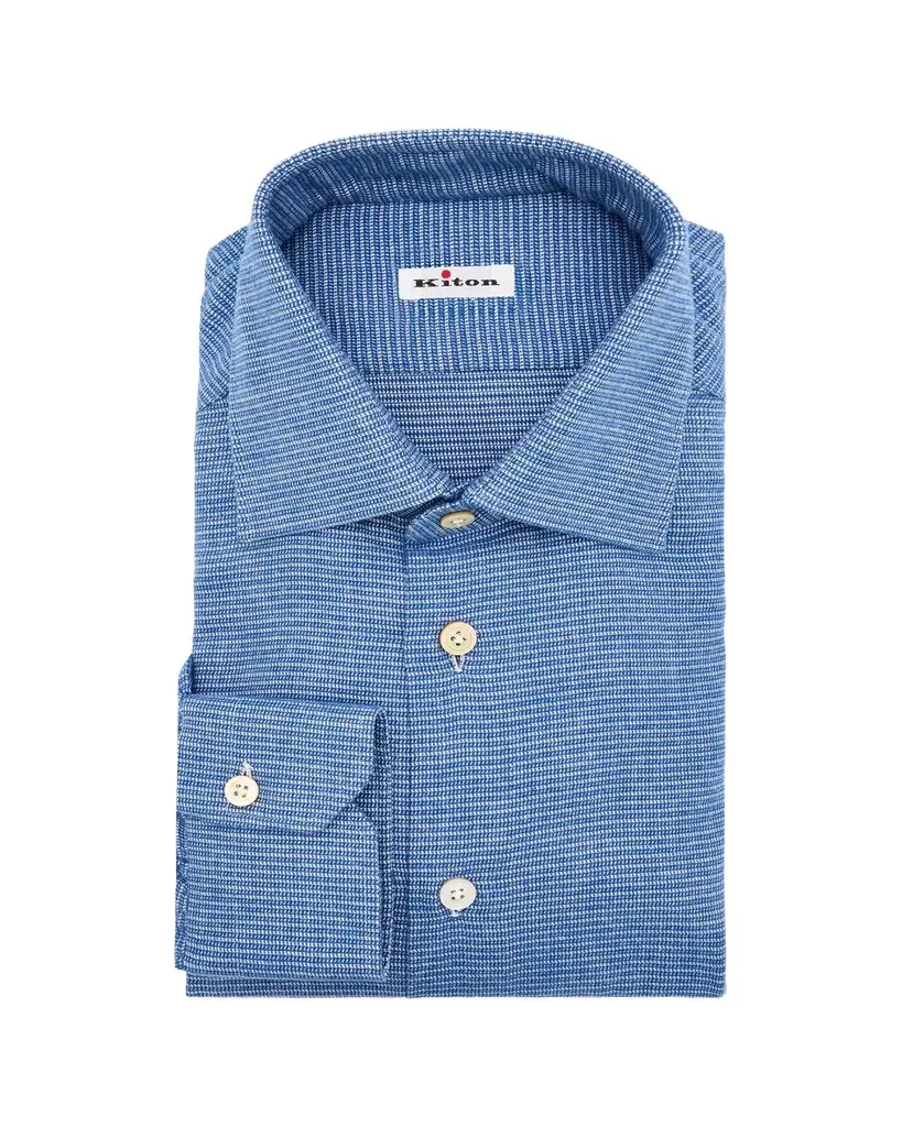 Kiton Men's Micro-Pattern Cotton Dress Shirt | Image 1 Kiton Men's Micro-Pattern Cotton Dress Shirt | Image 1