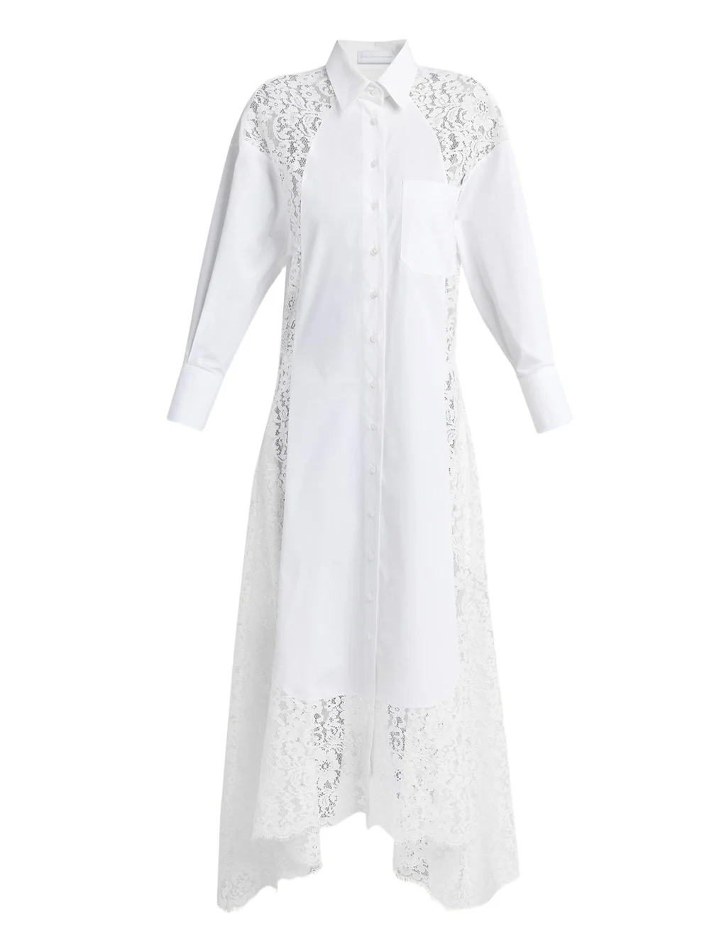 Lace-Paneled Poplin Midi Shirtdress