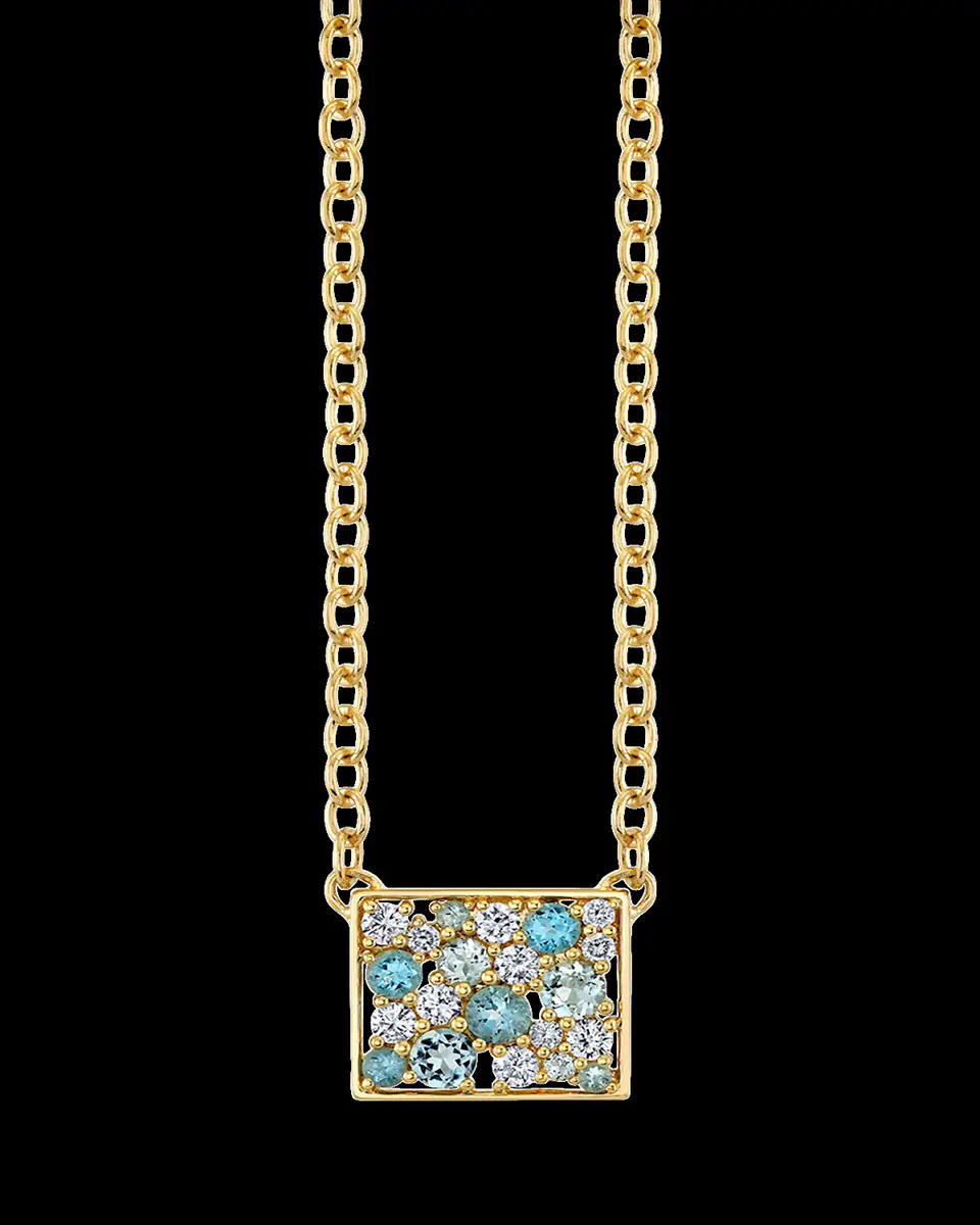 Sydney Evan 14K Diamond, Topaz and Aquamarine Rectangular Cocktail Fixed Pendant Necklace | Thumbnail 2 Sydney Evan 14K Diamond, Topaz and Aquamarine Rectangular Cocktail Fixed Pendant Necklace | Thumbnail 2