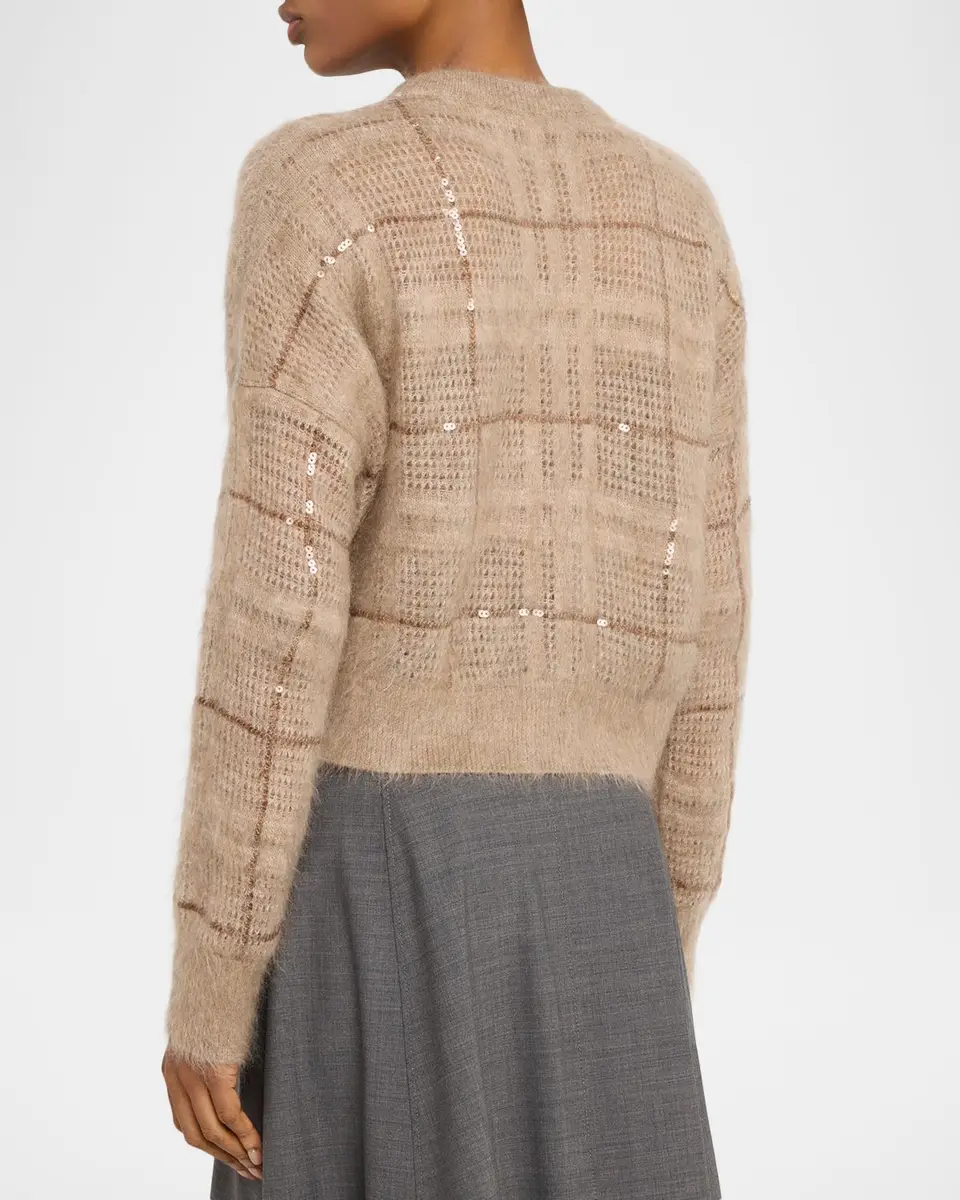Brunello Cucinelli Paillette Check Mohair Crewneck Sweater | Thumbnail 3 Brunello Cucinelli Paillette Check Mohair Crewneck Sweater | Thumbnail 3