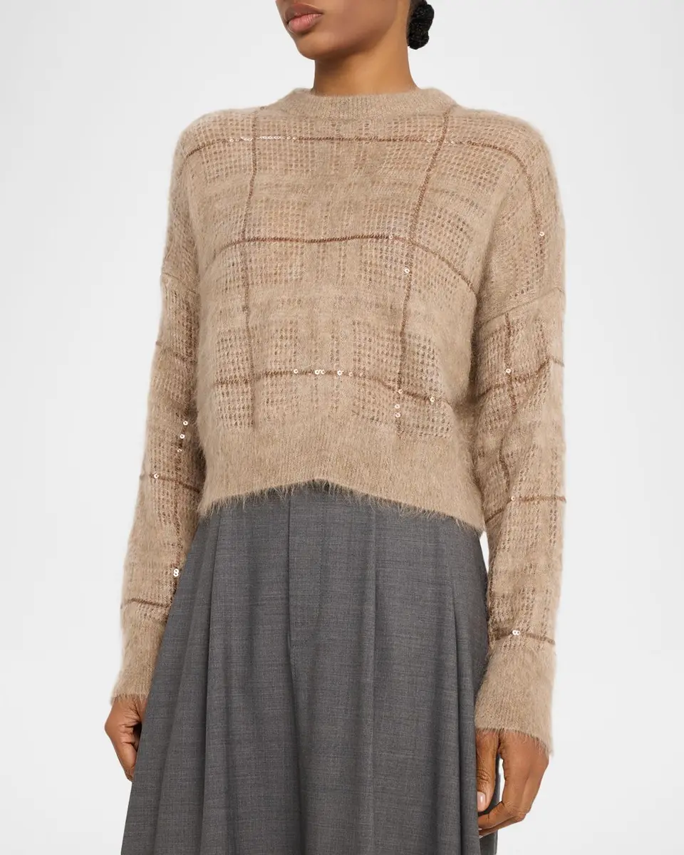 Brunello Cucinelli Paillette Check Mohair Crewneck Sweater | Thumbnail 4 Brunello Cucinelli Paillette Check Mohair Crewneck Sweater | Thumbnail 4