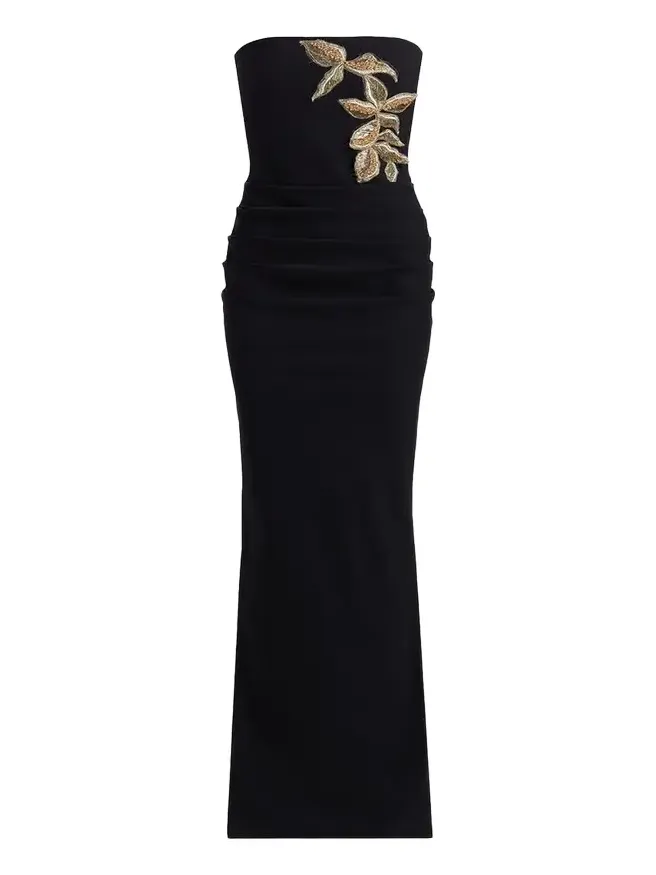 Nitra Strapless Bead Applique Column Gown