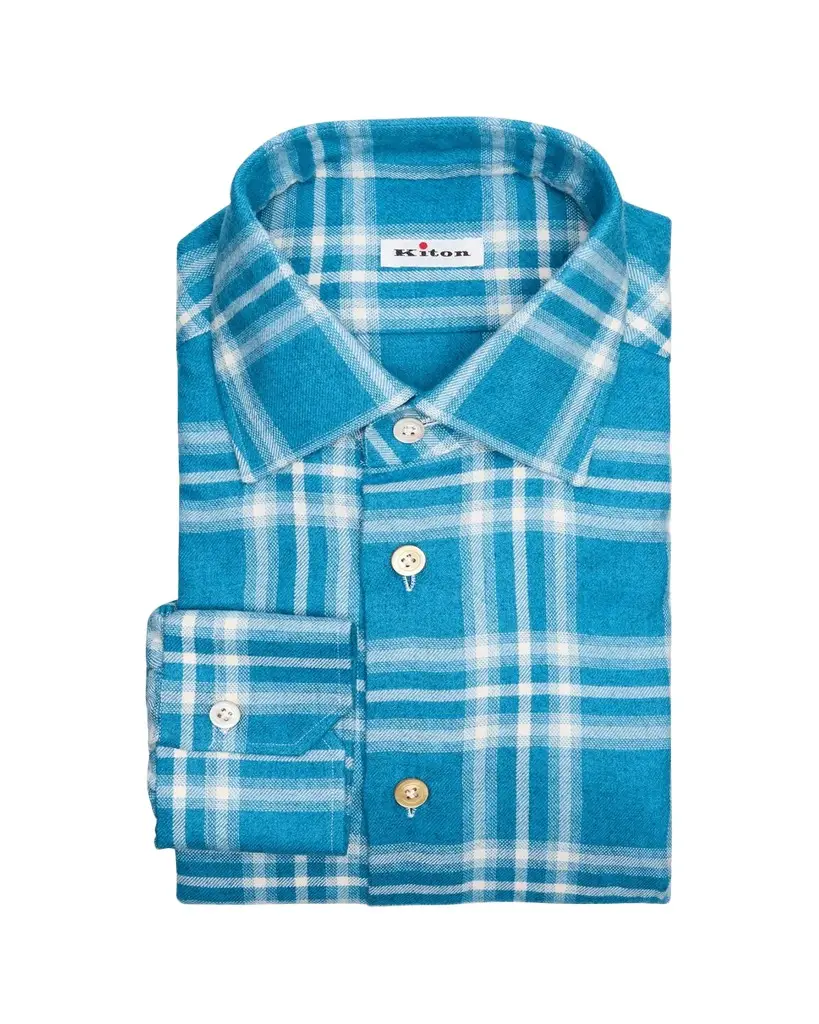 Kiton Men's Plaid Cotton Dress Shirt | Image 1 Kiton Men's Plaid Cotton Dress Shirt | Image 1