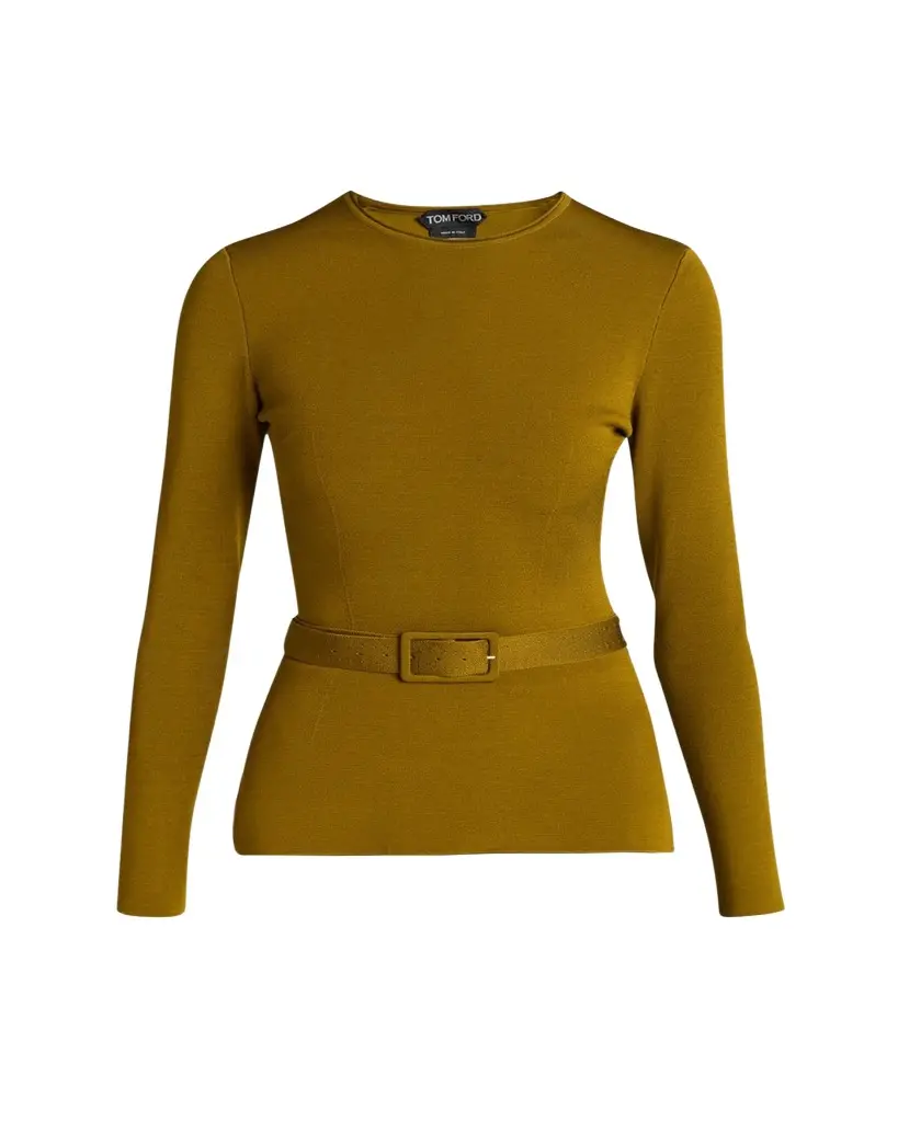 Tom Ford Belted Long-Sleeve Knit Top | Image 1 Tom Ford Belted Long-Sleeve Knit Top | Image 1