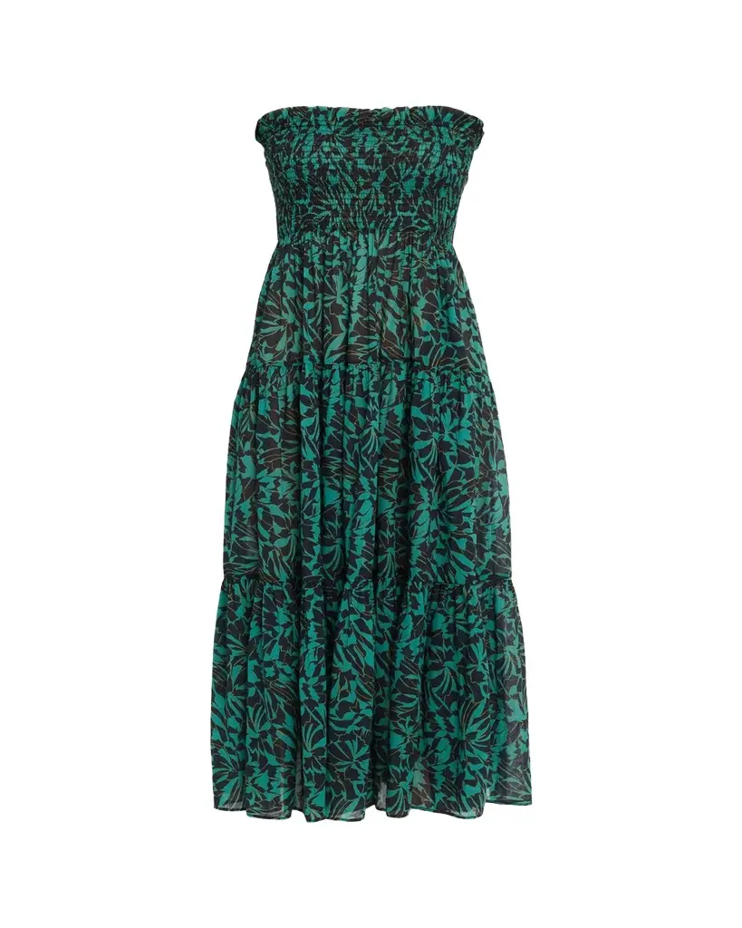 Ulla Johnson Lucca Smocked Strapless Midi Dress | Image 1 Ulla Johnson Lucca Smocked Strapless Midi Dress | Image 1