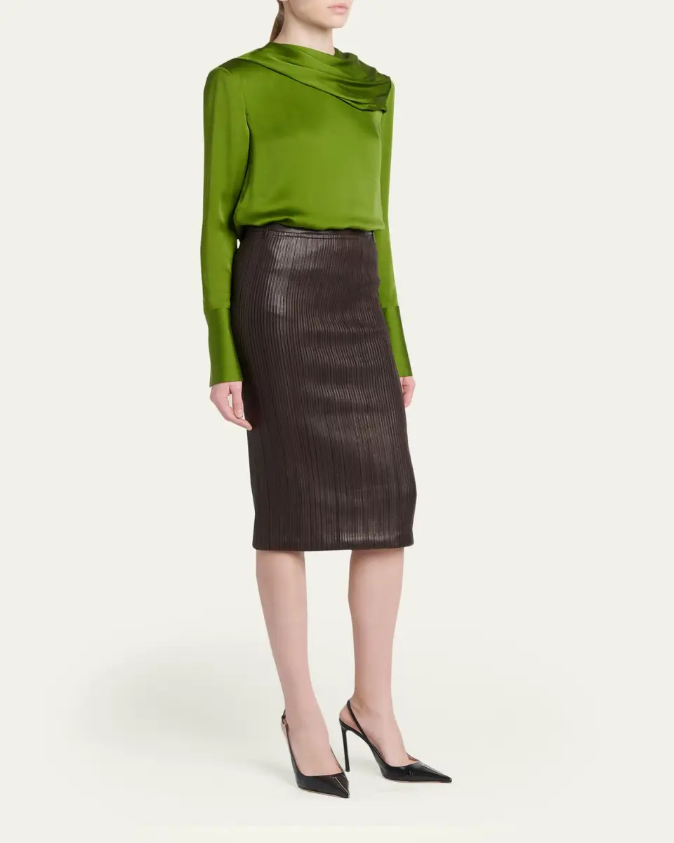 Tom Ford Draped Silk Long-Sleeve Tunic Blouse | Thumbnail 2