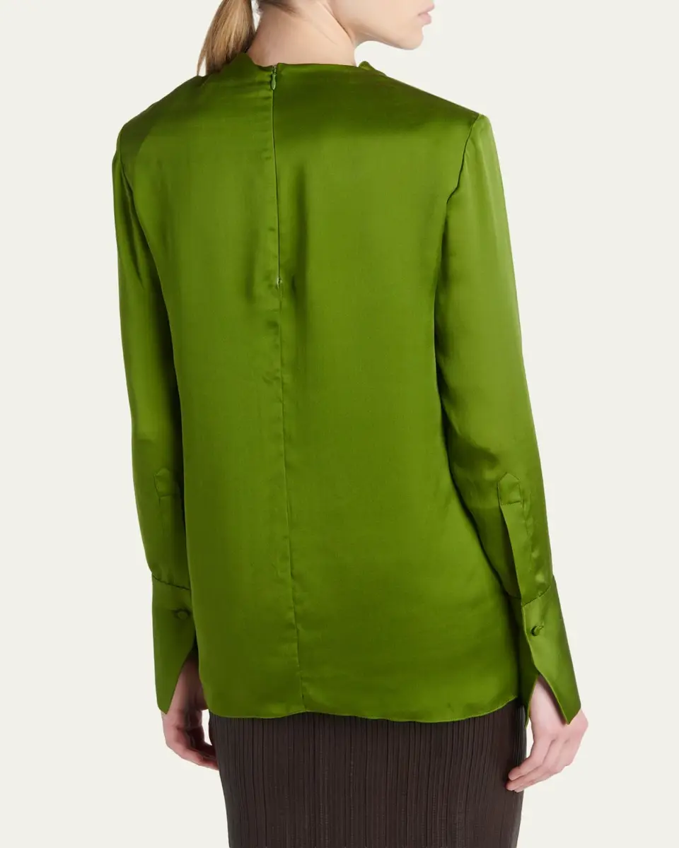 Tom Ford Draped Silk Long-Sleeve Tunic Blouse | Thumbnail 3