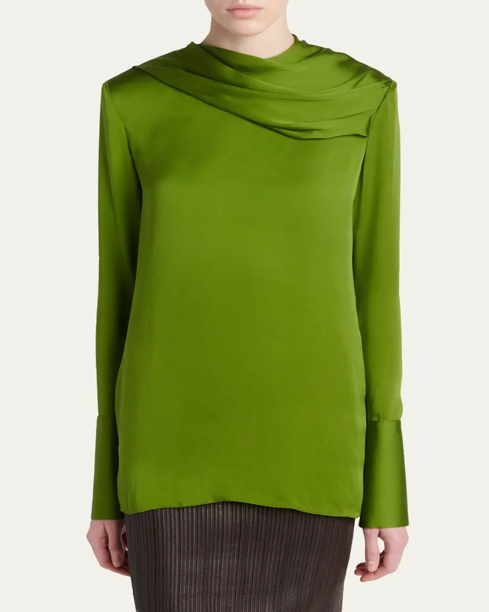 Tom Ford Draped Silk Long-Sleeve Tunic Blouse | Thumbnail 4