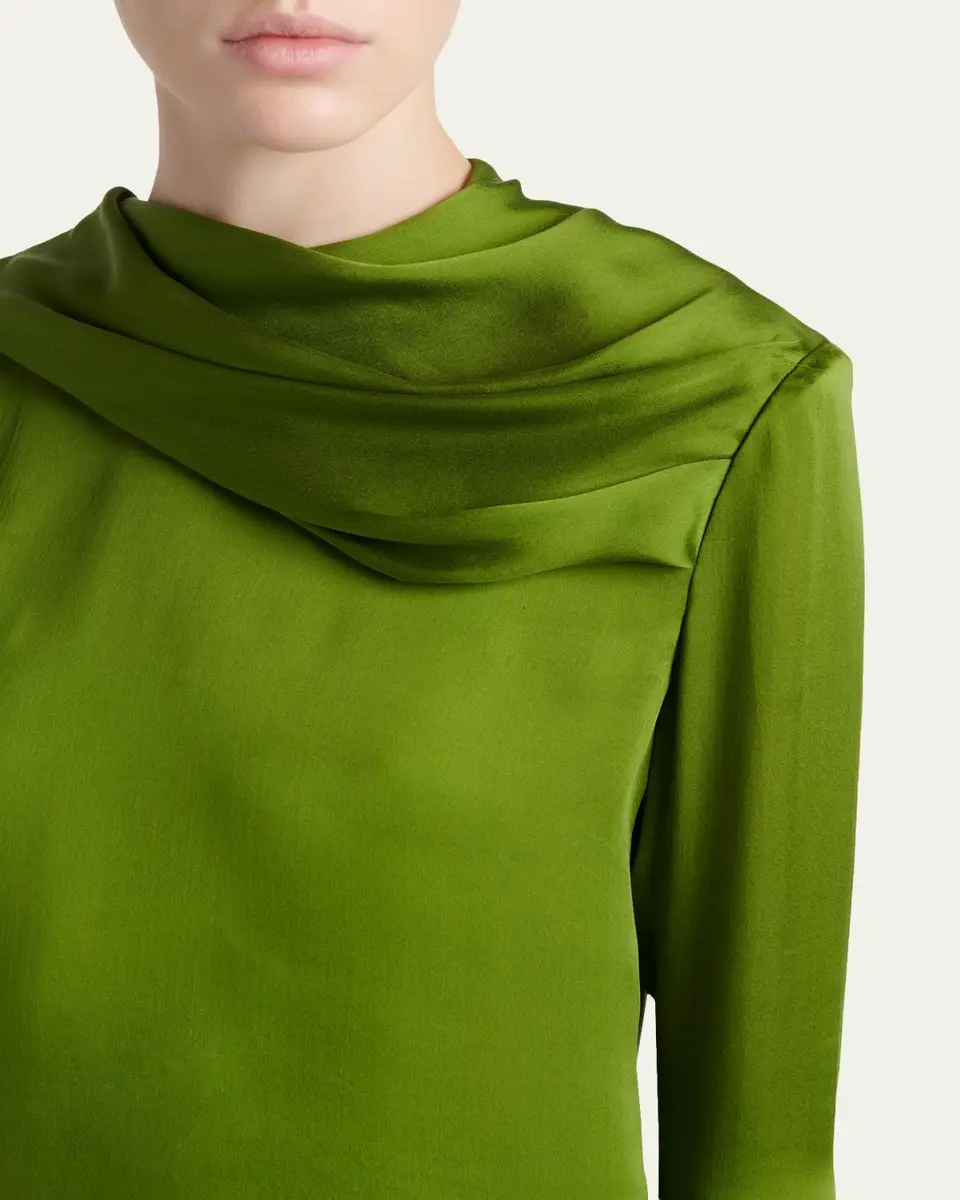 Tom Ford Draped Silk Long-Sleeve Tunic Blouse | Thumbnail 5
