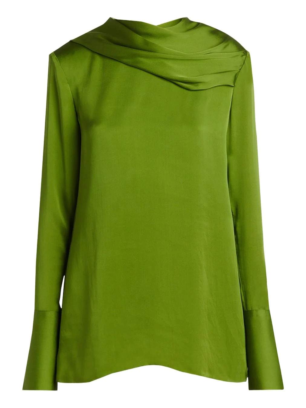 Draped Silk Long-Sleeve Tunic Blouse