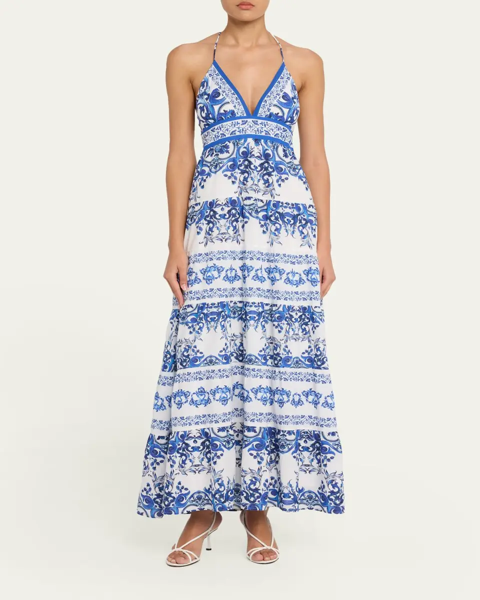 Alice + Olivia Karolina Tiered Halter Maxi Dress | Thumbnail 2 Alice + Olivia Karolina Tiered Halter Maxi Dress | Thumbnail 2