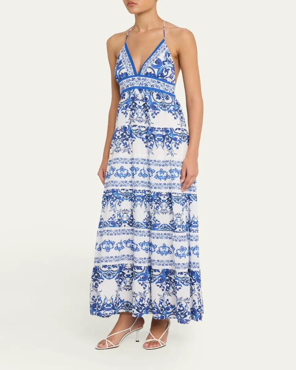 Alice + Olivia Karolina Tiered Halter Maxi Dress | Thumbnail 4 Alice + Olivia Karolina Tiered Halter Maxi Dress | Thumbnail 4