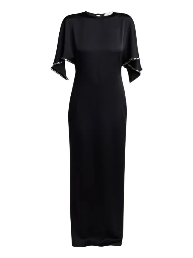 Embellished Flutter-Sleeve Satin Column Gown Embellished Flutter-Sleeve Satin Column Gown