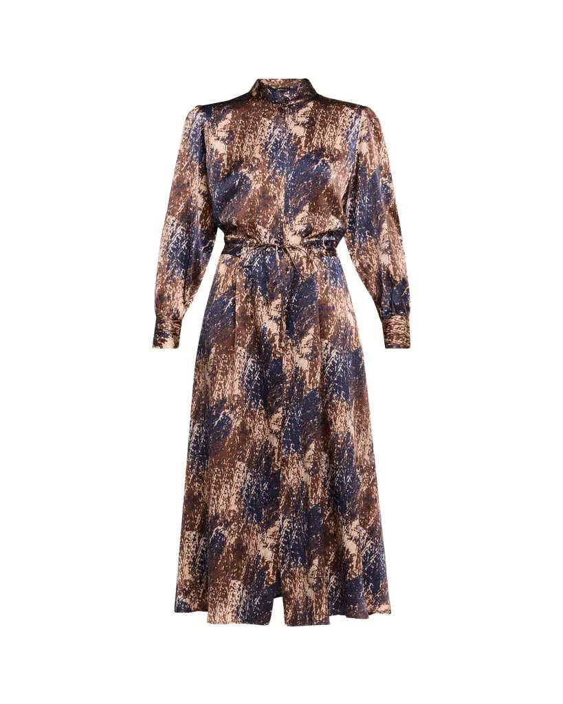 Kiton Long-Sleeve Abstract-Print Silk Drawstring Maxi Shirtdress | Image 1 Kiton Long-Sleeve Abstract-Print Silk Drawstring Maxi Shirtdress | Image 1