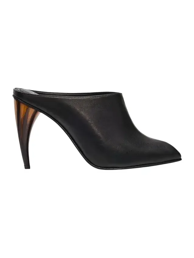 105mm Horn Leather Peep-Toe Mules