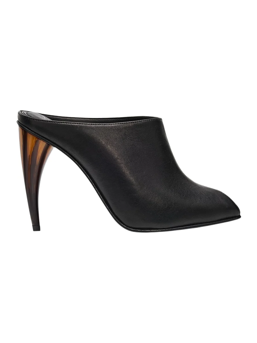 105mm Horn Leather Peep-Toe Mules 105mm Horn Leather Peep-Toe Mules