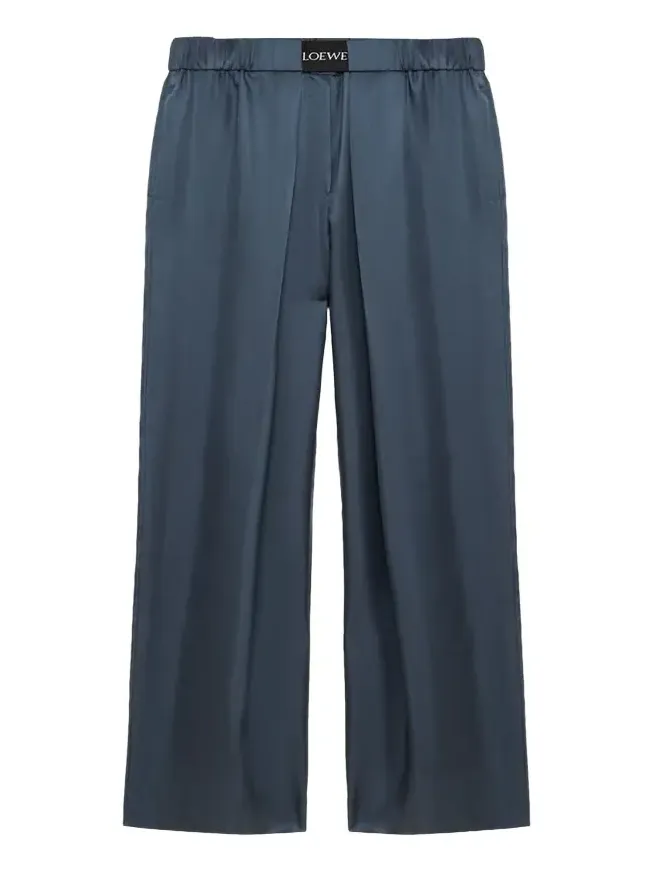 Logo-Band Satin Wide-Leg Pull-On Pants