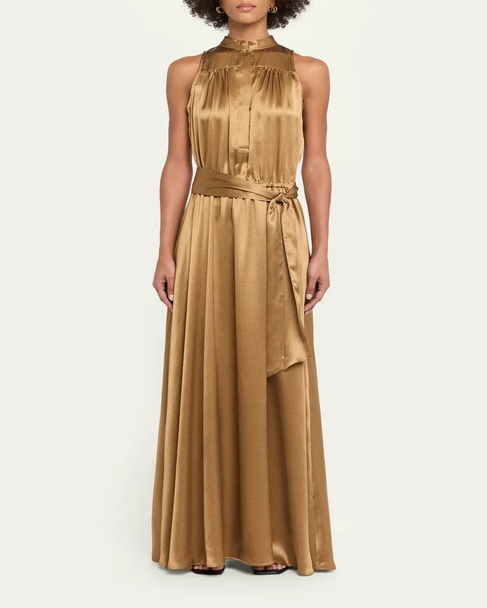 Kiton Sleeveless Gathered Silk Maxi Dress With Belt | Thumbnail 2 Kiton Sleeveless Gathered Silk Maxi Dress With Belt | Thumbnail 2