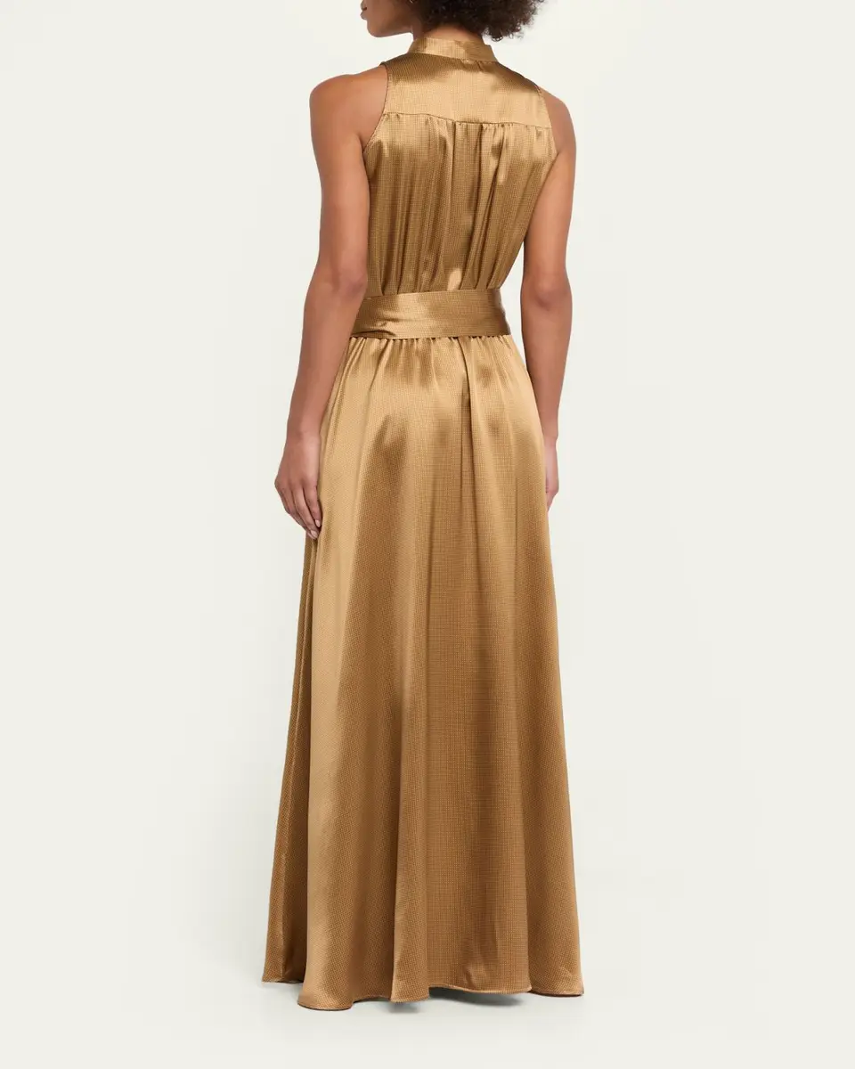 Kiton Sleeveless Gathered Silk Maxi Dress With Belt | Thumbnail 3 Kiton Sleeveless Gathered Silk Maxi Dress With Belt | Thumbnail 3