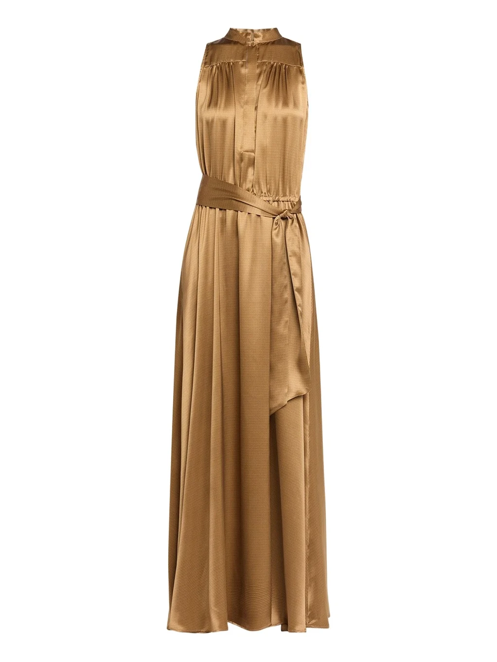 Sleeveless Gathered Silk Maxi Dress With Belt Sleeveless Gathered Silk Maxi Dress With Belt