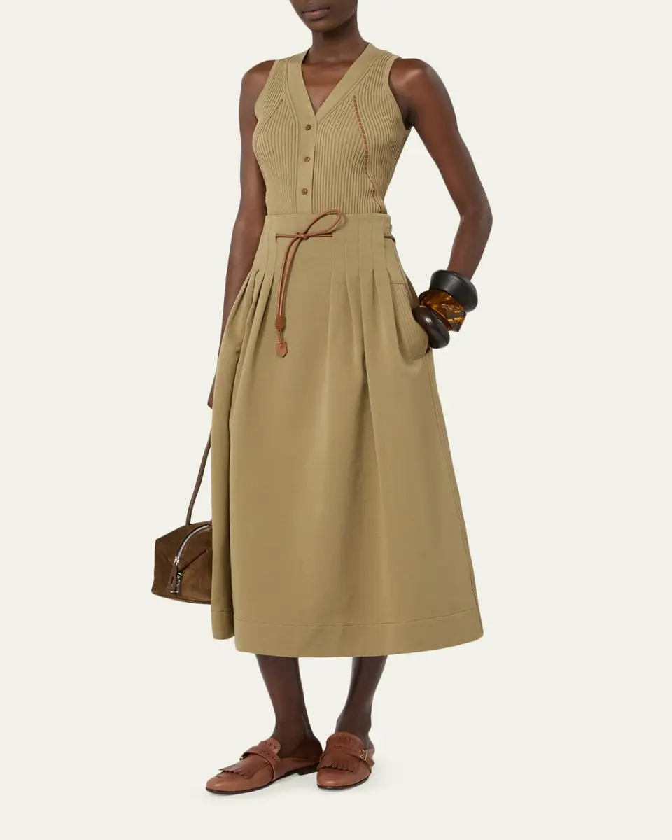 Max Mara Pleated Drawstring Cotton Ottoman Midi Skirt | Thumbnail 2 Max Mara Pleated Drawstring Cotton Ottoman Midi Skirt | Thumbnail 2