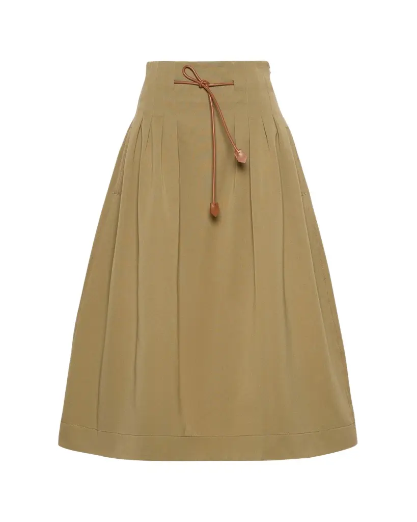 Max Mara Pleated Drawstring Cotton Ottoman Midi Skirt | Image 1 Max Mara Pleated Drawstring Cotton Ottoman Midi Skirt | Image 1
