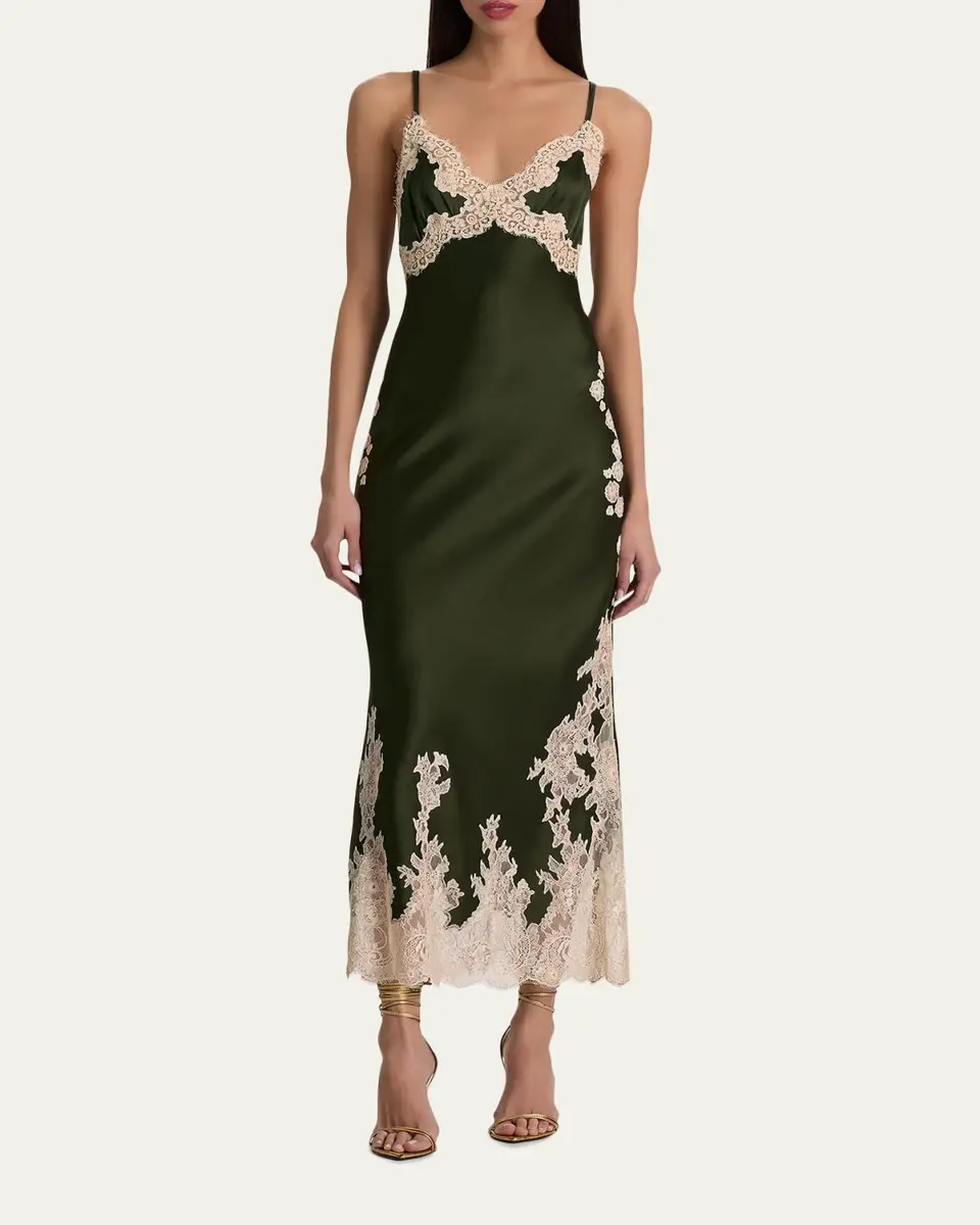 Alice + Olivia Julietta Cutaway Lace-Trim Satin Dress | Thumbnail 2 Alice + Olivia Julietta Cutaway Lace-Trim Satin Dress | Thumbnail 2
