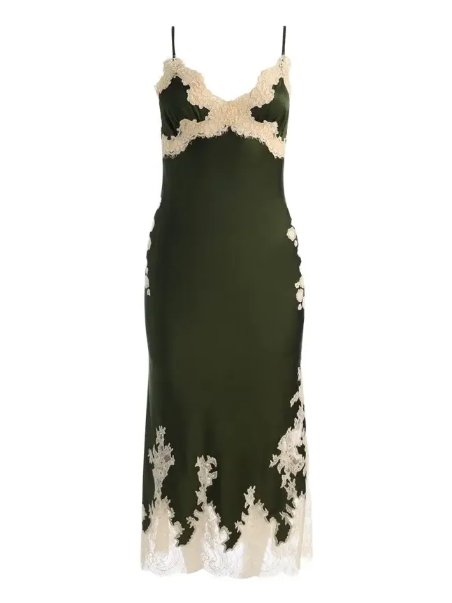 Julietta Cutaway Lace-Trim Satin Dress Julietta Cutaway Lace-Trim Satin Dress